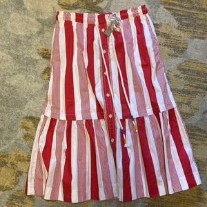 NWT Red and White striped midi skirt. jcrew size M